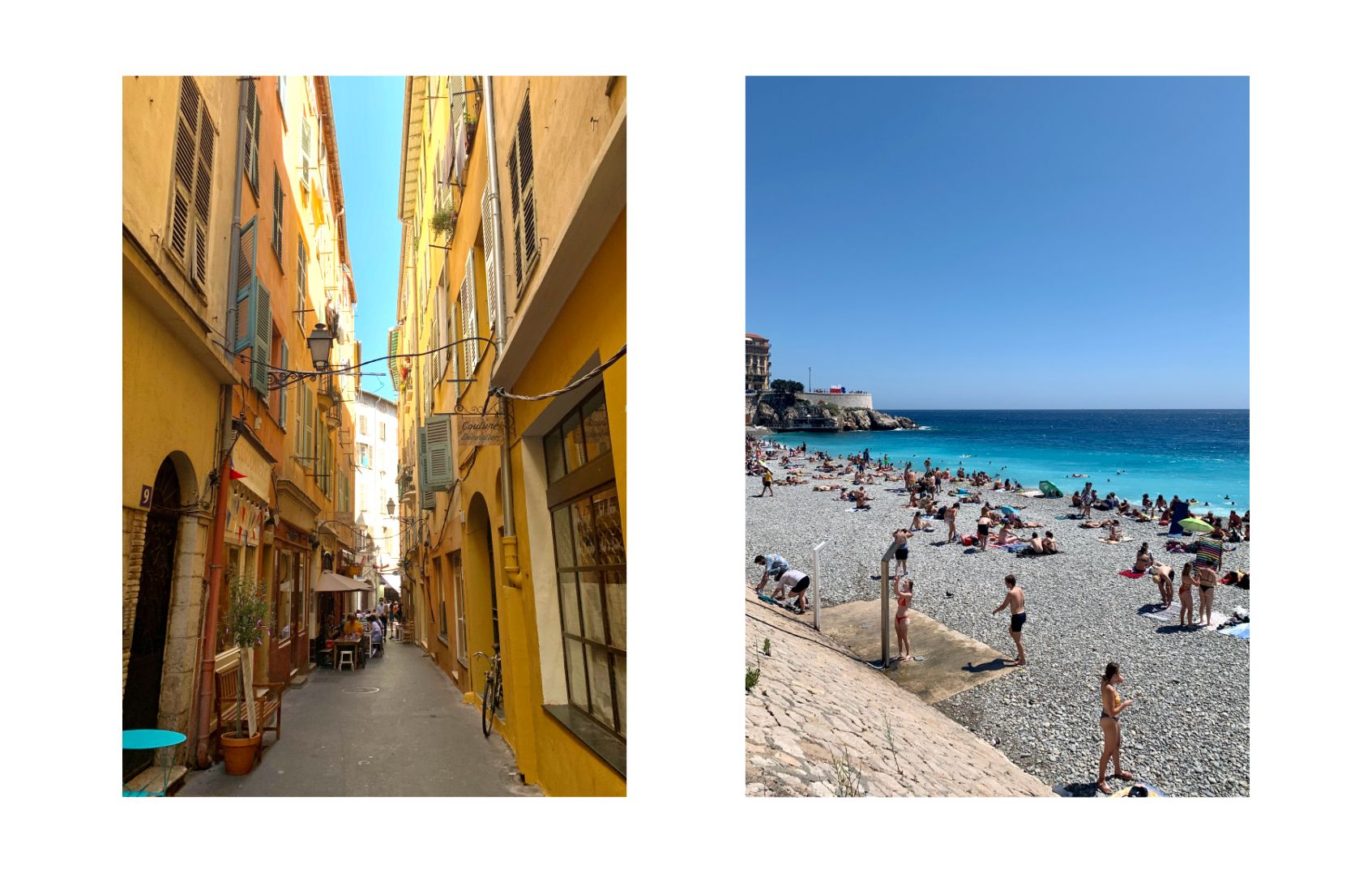 une ruelle typique de Nice et la mer turquoise