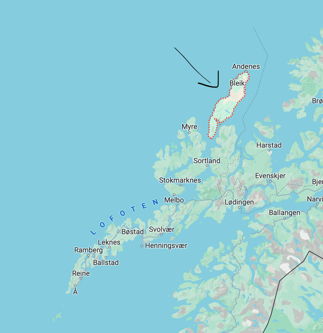 Localisation de l'île d'Andøya en Norvège