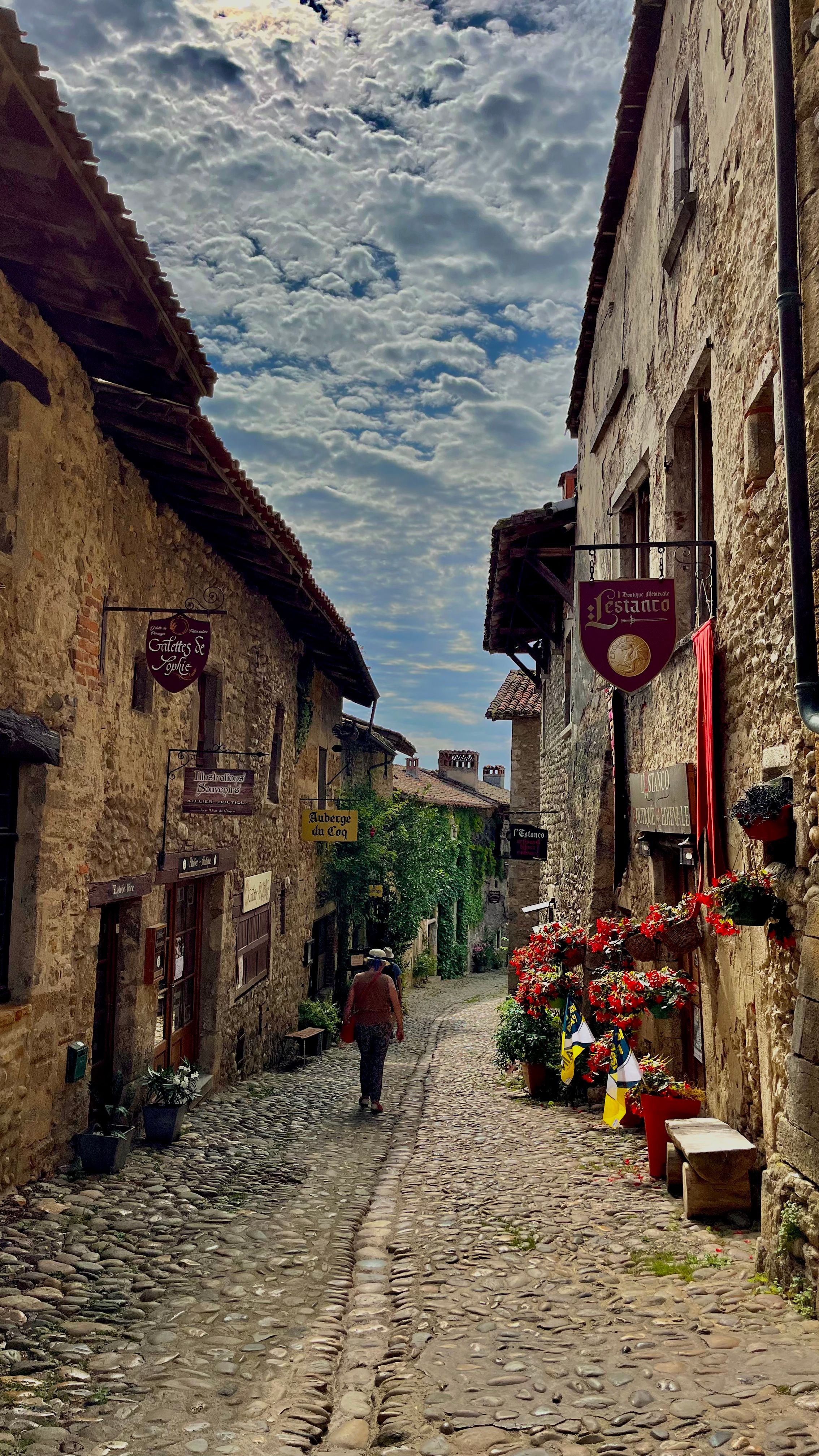 Une ruelle pavée dans le village médiéval de Pérouges