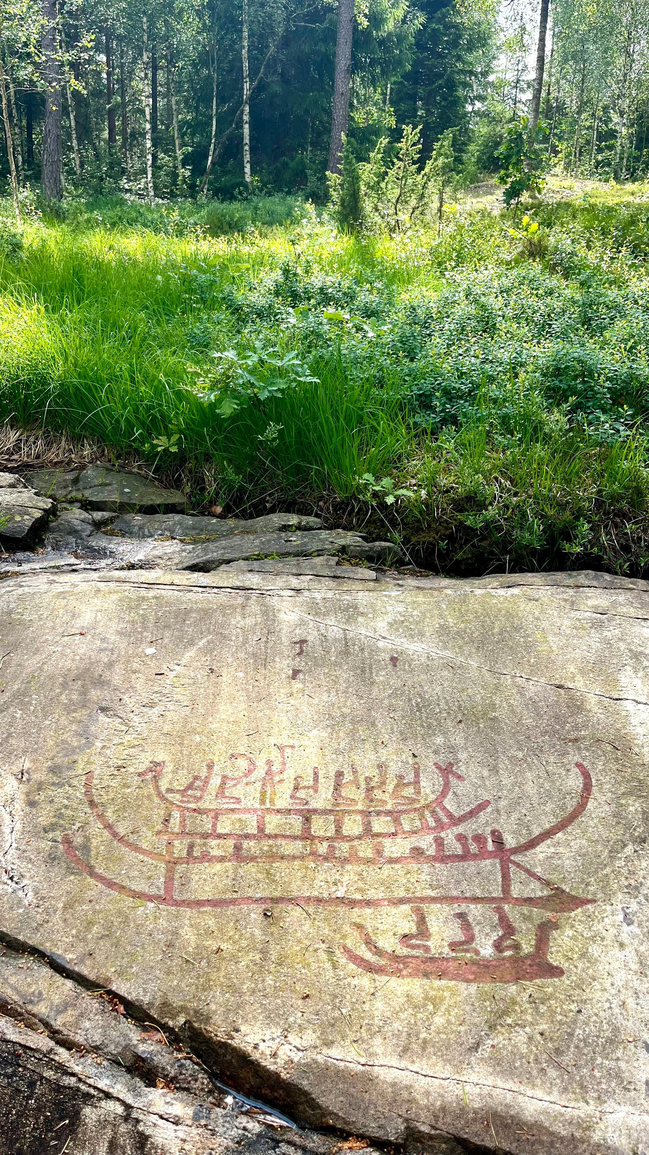 Gravure rupestre de Tanum en Suède représentant un bateau