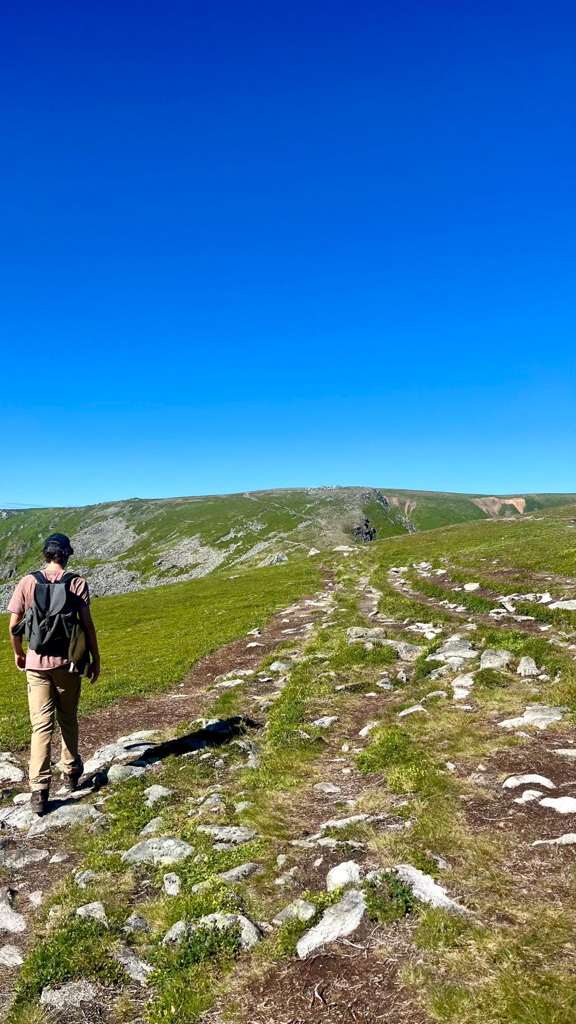 Passage plat durant la randonnée de Måtind sur l'île d'Andøya en Norvège