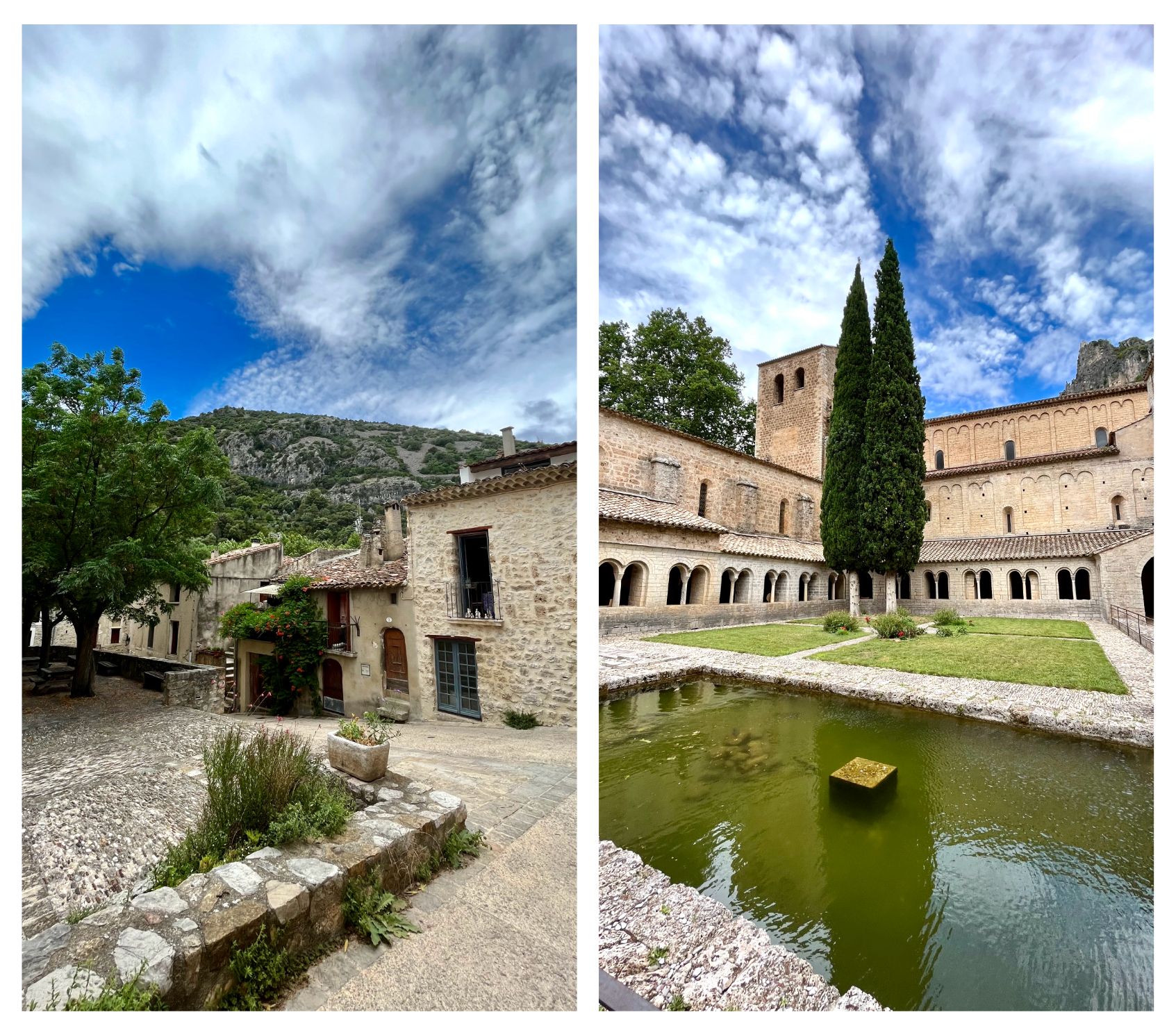 St Guilhem le Désert, une rue et le cloître